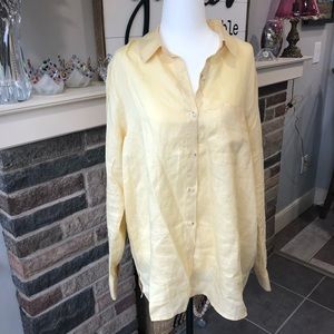 Yellow Linen Blouse with shell buttons size XL